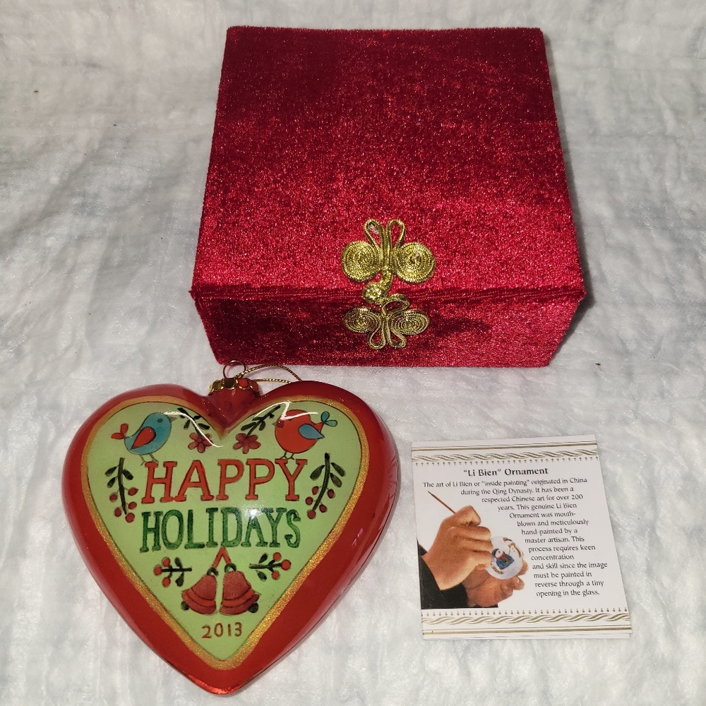 Pier 1 "Li Bien" Happy Holidays Heart-Shaped Holiday Ornament 2013